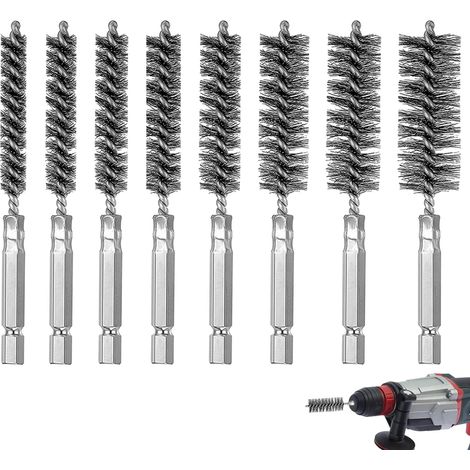 8 Pièces - Brosse Métallique - Goupillon Metal - Acier Inoxydable - Pour Polissage Et Décapage - Perceuse Électrique - Argenté - 9mm à 22mm (1/5)