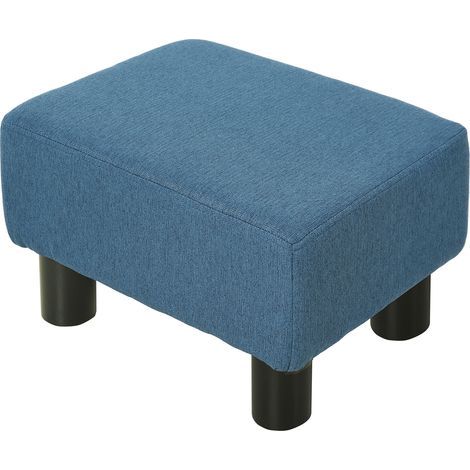 Repose-pieds, tabouret en lin, charge maximale 110 kg, 40 x 30 x 24 cm, bleu foncé (1/5)