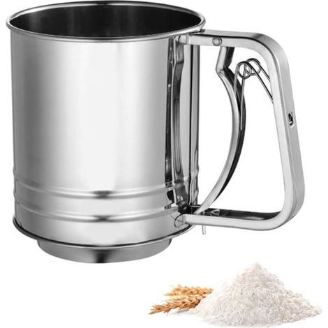 Tamis à farine, agitateur à farine double couche, tasse de cuisson, tamis à mailles fines, tamis à poudre manuel (1/5)