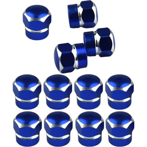 12 Pièces Bouchons Valve De Pneu, Bouchons Tige De Valve Pneu en Aluminium avec Joint Hexagonal Bouchons Valve Pneu, Chapeaux Anti-Poussière Voiture pour Moto, Bicyclette, Camions(Bleu) (1/5)
