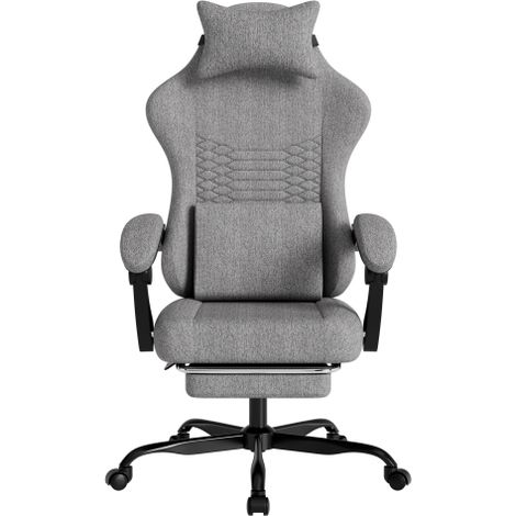 Chaise de gaming / Chaise de bureau en tissu, Chaise de gaming massante avec appui-tête, Siège de gaming ergonomique style baquet avec repose-pieds