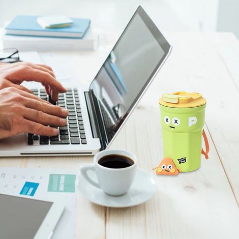 Mug de voyage isotherme en acier inoxydable, design mignon, avec couvercle, vert 400 ml, idéal pour le bureau (1/5)