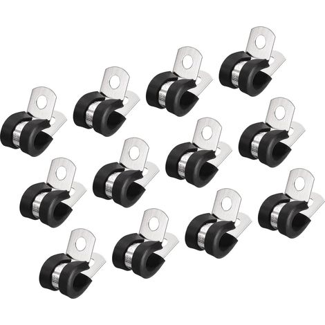 Lot de 24 colliers de serrage R en acier inoxydable 304, 8 mm, coussin caoutchouc isolé, support tube métallique