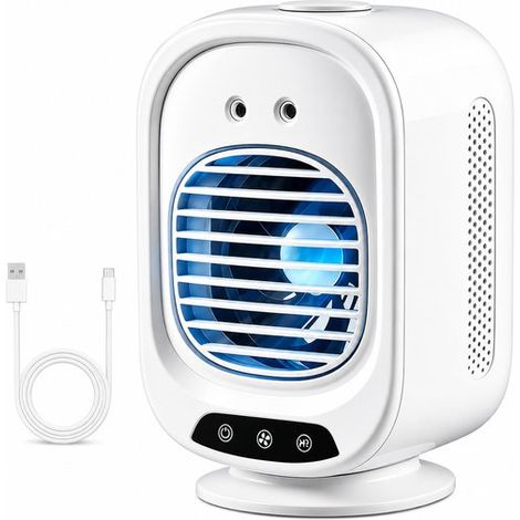 Refroidisseur d'air mobile avec brumisateur, mini climatiseur oscillant, silencieux, avec minuterie et 3 vitesses, pour chambre, blanc (1/5)