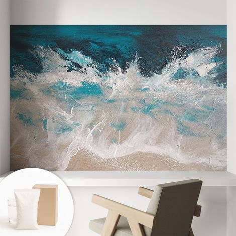 Papier peint intissé mural avec colle pour salon et chambre Décoration murale rapide - Colle incluse gratuite Vagues océaniques 104x70 cm (1/5)