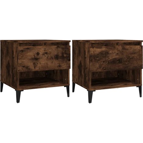 Lot de 2 Tables d'appoint et bout de canapé - Tables Café Chêne fumé 50x46x50 cm Bois ingénierie BV763054 - BonneVie (1/5)