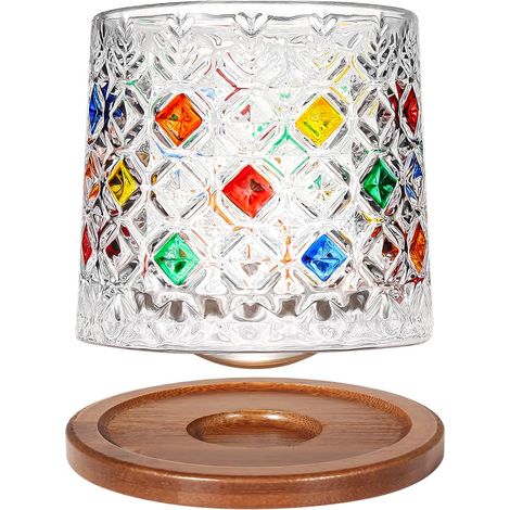 Verre à Eau Rotatif 275 ml - Dessous en Bambou - Utilisable pour Whisky, Rhum, Cocktail, Café - Gobelet Anti-Stress - 1 Pièce (1/5)