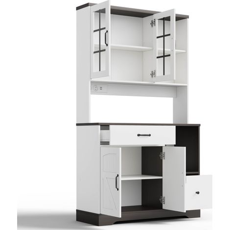 Buffet vintage avec éclairage LED et prises intégrées, armoire de cuisine 185x105x40 cm (1/5)