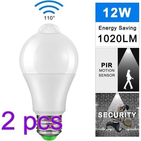 (Kaltweiß) Bewegungsmelder-Glühbirne, Zanflare 12W E27 LED-Glühbirne mit PIR-Infrarotsensor, automatische Ein-/Ausschaltfunktion (2er-Pack) (1/4)