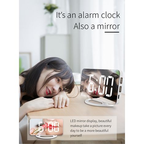 Horloge miroir LED, Mini Table d'alarme numérique avec fonction Snooze, 3 luminosité réglable, rétro-éclairage à adaptation automatique (1/5)