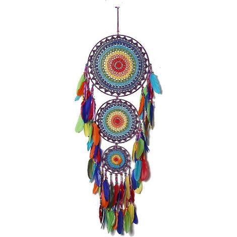 Attrape-rêves indien à trois anneaux en plumes pour chambre d'enfant ou décoration intérieure (1/4)
