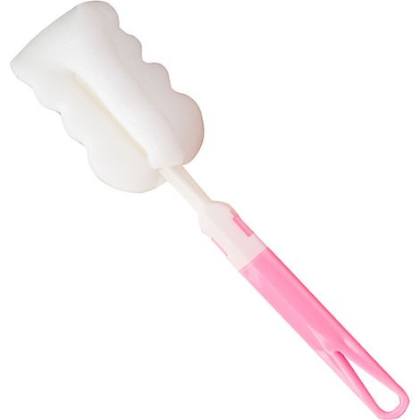 Brosse à bouteille éponge tête détachable long manche, rose, biberons, nettoyage, pour la maison, le bureau et la cuisine (1/5)