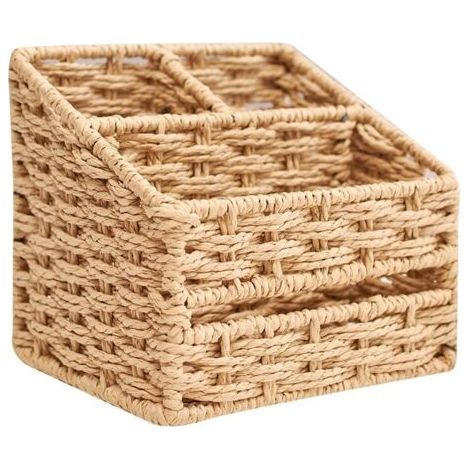 Panier de rangement en osier marron, 171716cm, support de rangement multifonctionnel, petit panier en osier pour salle de bain. (1/5)