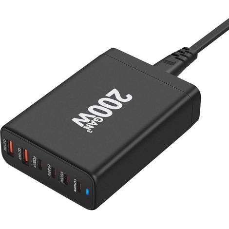 Chargeur de Bureau GaN 200 W Chargeur PD à 6 Ports USB Type C Charge 3.0 USB Type C Chargeur pour Chargeur USB de Téléphone (UE) (1/5)