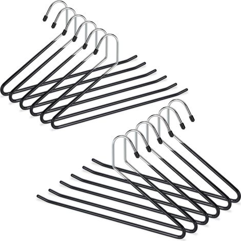 Set of 24  Relaxdays Trouser Hangers, Non-Slip, Hangers for Pants / Skirts, Metal w/ Rubber, Compact, 18 cm, Black
