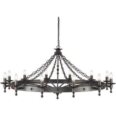 Lustre acier noir graphite Warwick 12xE14 60W Elstead