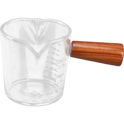 Verre doseur à lait à double bec verseur avec anse en bois, tasse à café à fond épais pour cuisine domestique