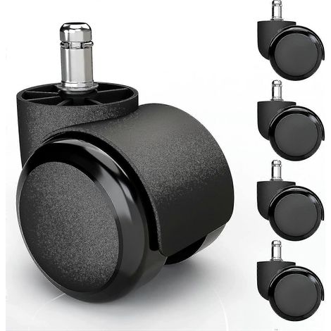 5 roulettes pour sols durs avec revêtement PVC silencieux et anti-rayures - Roulettes universelles pour chaises de bureau, idéales pour tous les sols (11 x 22 mm, noires) (1/5)