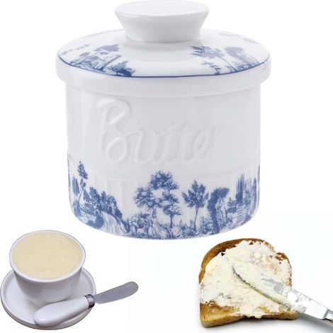 French ceramic butter dish, round, butter dome, porcelain butter container, vintage, with lid to keep butter fresh, soft, and ready to eat