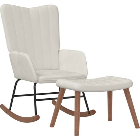 Maison Exclusive - Schaukelstuhl mit Hocker Cremeweiß Samt (1/5)