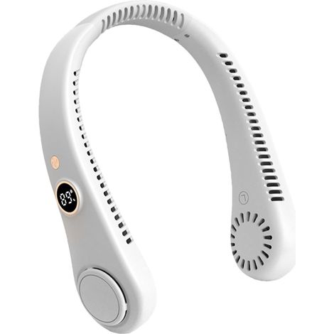 Ventilateur tour de cou portable, mains libres, sans feuilles, rechargeable, design casque, ventilateur de refroidissement alimenté par USB pour homme et femme, 5 vitesses (1/5)