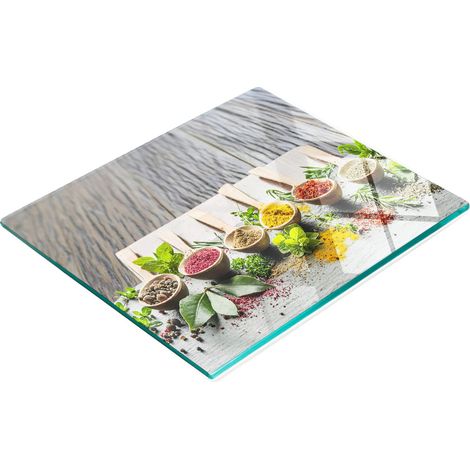 Planche à découper et à servir décorative en verre avec épices colorées 60 x 52 cm (1/5)