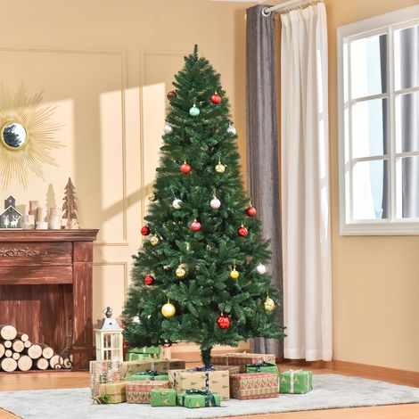Albero di Natale 210cm Artificiale Pieghevole con Base Rimovibile, 1064 Rami, in PVC e Acciaio, Verde (1/5)