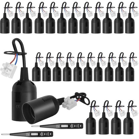 Coffret de 28 douilles de chantier E27, avec 2 testeurs VDE, 60 W max. - Compatible avec les douilles de lampes à incandescence, de chantier et de rénovation (noir) (1/5)
