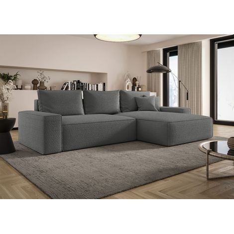 Ecksofa Schlafsofa Sofa WALKEN Stoff Quelle Dunkelgrau Ottomane Rechts (1/4)