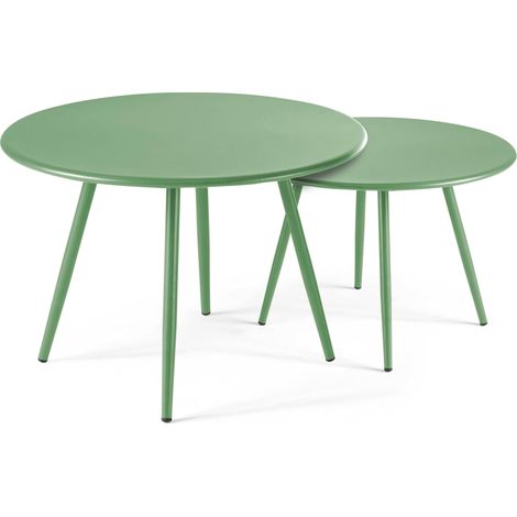 Lot de 2 tables basses de jardin en acier vert cactus - Palavas
