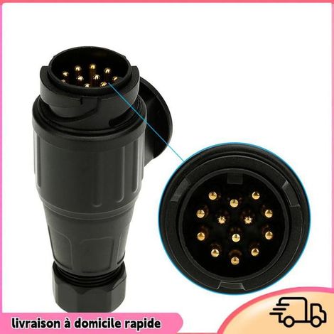 Prise Remorque 13 Broches - DILWE - 12V - Attelage Caravane - ABS et Cuivre - Noir (1/4)
