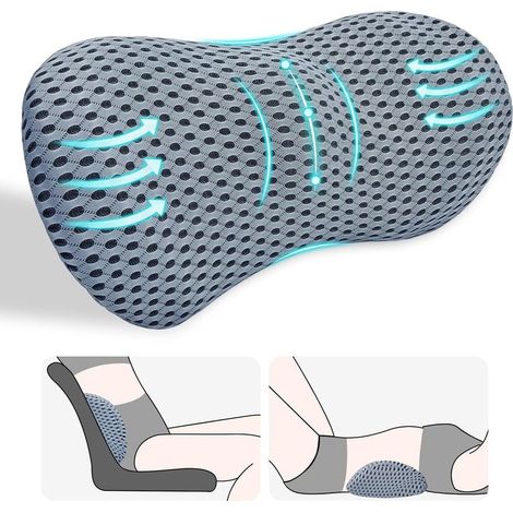 Cuscino lombare, cuscino per alleviare il mal di schiena, ergonomico per sedile auto, sedia da ufficio, poltrona e letto, grigio (1/5)