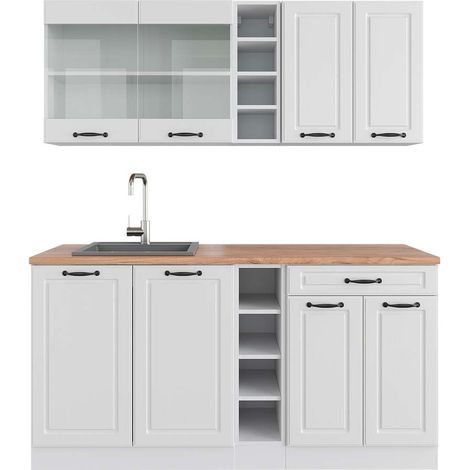 Cucina completa R-Line, Casa di campagna bianca/bianco, 160 cm , PL Rovere, Vicco