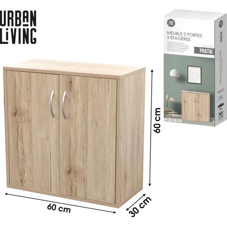 Meuble de rangement 3 étagères 2 portes - Effet bois de Hêtre - Bois - L 60 x P 30 x H 60 cm - Livraison gratuite