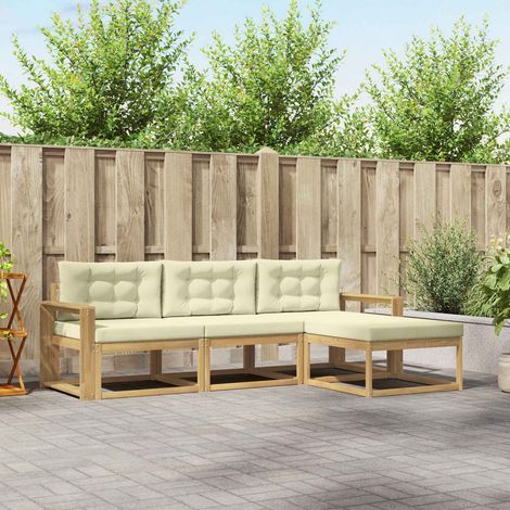 vidaXL Ensemble de canapés d'extérieur 4 pcs Blanc et crème Polyester