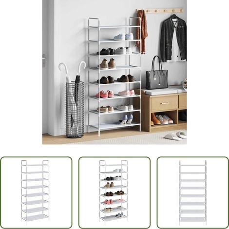 Schuhablage -  Schuhregal mit 8 Böden Metall und Vliesstoff Silbern (1/5)