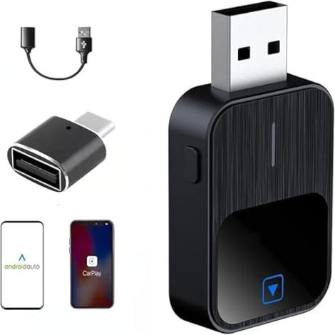 Adattatore CarPlay wireless 2 in 1 - Compatibile con iPhone e Android Auto, wireless, USB/Type-C, mini-stabile senza ritardi, plug and play, iOS 10+ e veicoli compatibili con CarPlay (1/5)