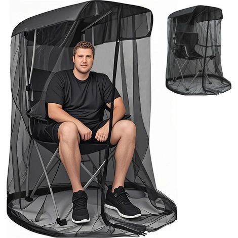 Housse de moustiquaire de 63" pour Chaise à baldaquin, barrière Anti-Insectes en Filet pour moustiques, moustiquaire Noire pour Chaise, Toit imperméable/Ouverture zippée, pour Chair + Mosquito Net (1/5)
