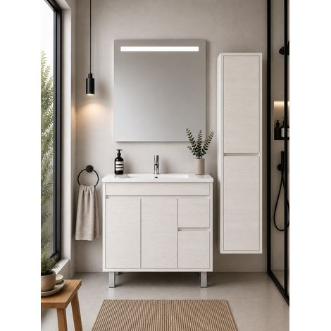 Meuble de salle de bain avec vasque ORIGENBATH ISQUIA sans miroir 80x40 cm blanc nordique avec colonne