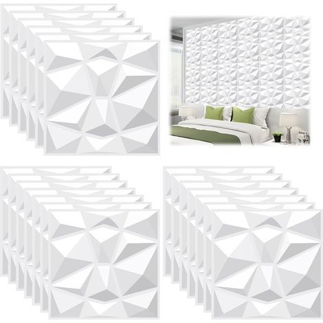 20 pièce Papier Peint 3D Brique Pierre Adhesif Mural Autocollant, Stickers Panneaux Muraux 3D Mural, Dalle Plaque PVC Adhesive Murale, Décorations Murales, Papier Peint Autocollants Décoratifs (Blanc) (1/5)