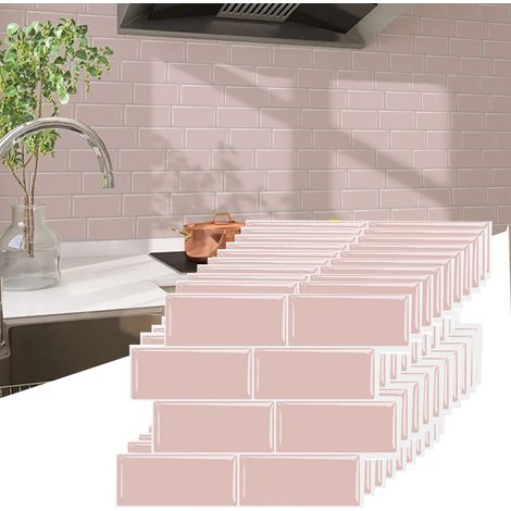 Tiles Peel and Stick Backsplash - Self Adhesive Wall Tile Brick for Kitchen Bathroom Pink 10-Sheets 3D (1/5)