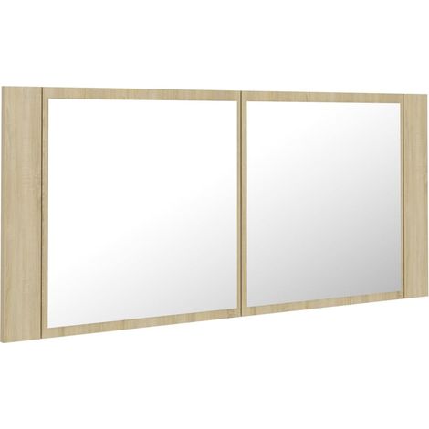 Armoire à miroir à led de bain 100 x 12 x 45 cm acrylique chêne (1/4)