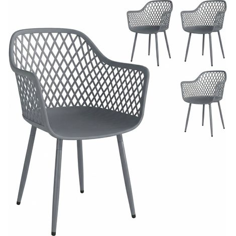 Lot de 4 chaises de jardin avec accoudoirs et dossier, assise en plastique résistante aux UV, pieds métal réglables, gris foncé, 56 x 51 x 84 cm - CHICFURN (1/5)