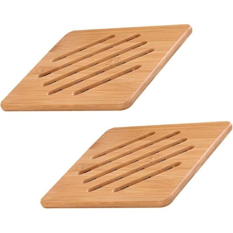 Bardusch-Set de 2 dessous de plat carrés en bois épais, isolants thermiques et antidérapants – pour casseroles et plats chauds (1/5)
