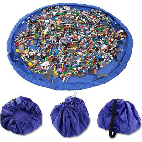 Tapis de jeu et sac de rangement pour jouets avec cordon de serrage, portable, bleu, 1,5 m pour enfants