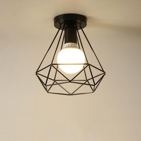 Plafonnier cage rétro 1 pièce, applique murale cage carrée en fer, plafonnier industriel E27, adapté au salon, salle à manger, couloir (sans ampoule) (1/5)