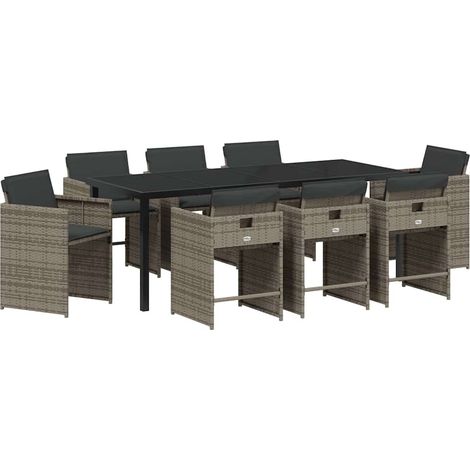 Maison Exclusive - Set da Pranzo per Giardino con cuscino 9 pcs Grigio polyrattan