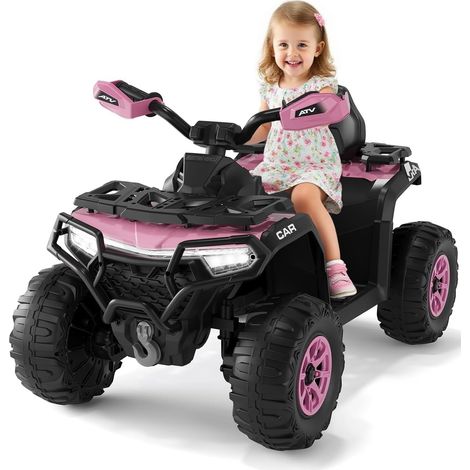 12V Electric Car, Kids Electric Ride on Cars, LED, USB, Volume Control, Bluetooth Music and Anti-Skid Tires, Ride-on ATV Car, Ages 3-8, Blue