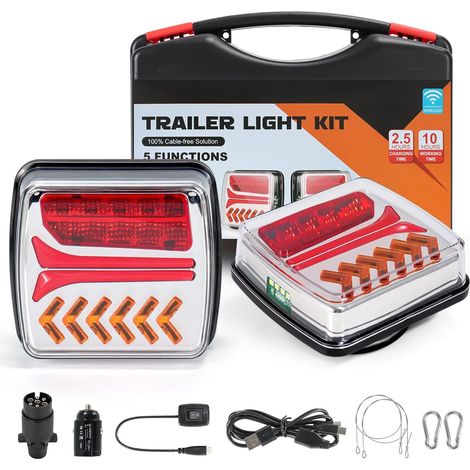 Feux de Remorque Sans Fil LED, Aimantés, 12V/24V, Homologués E-Mark Batterie 2000 mAh, IP67 Étanche, Portée 2.4 GHz 40m, Clignotants Dynamiques, Sacoche Incluse (1/5)
