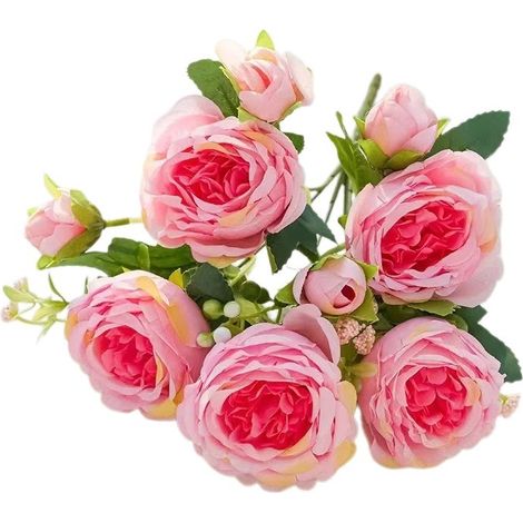 Bouquet de fleurs artificielles en soie, plante artificielle longue durée pour la décoration intérieure, rouge foncé (1/5)